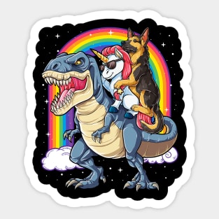 German Shepherd Unicorn Riding Dinosaur Rainbow Sticker